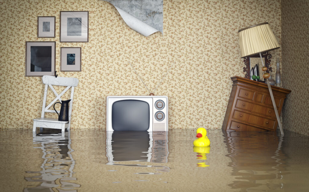 Flooded room in a house.